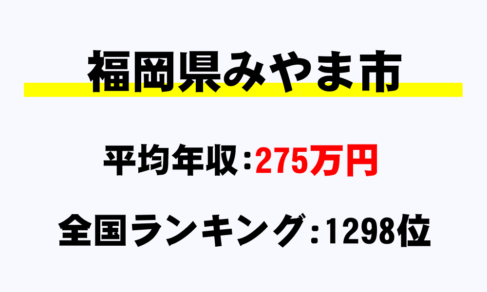 みやま市(福岡県)の平均所得・年収は275万3459円